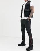 Asos Design Skinny Pants With Text Print In Black Nylon