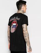 Asos Longline T-shirt With Rolling Stones In Relaxed Skater Fit With Roll Sleeve - Black