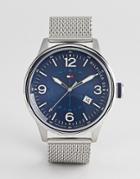 Tommy Hilfiger Peter Watch In Stainless Steel With Blue Dial - Silver