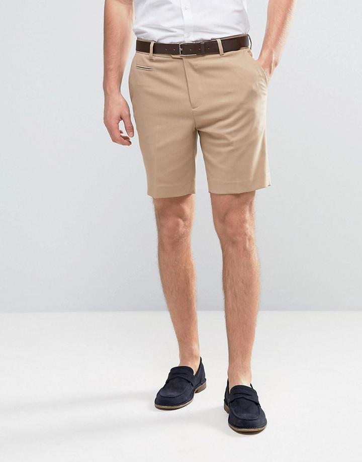 Asos Tailored Slim Shorts In Stone - Stone