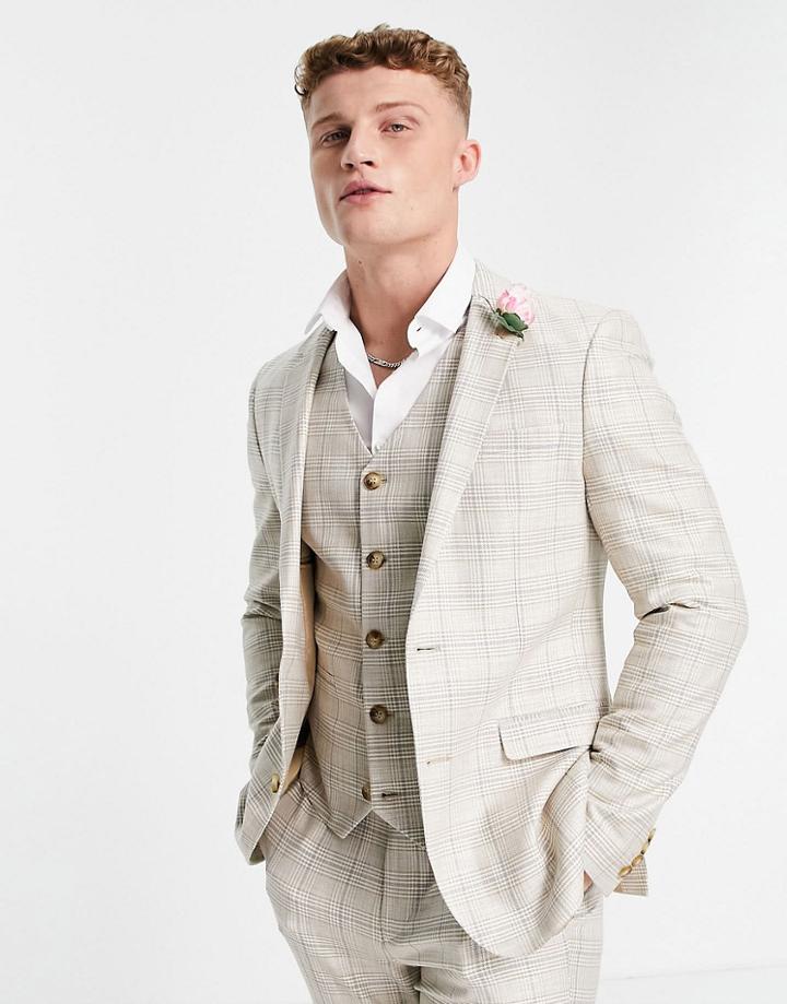 Asos Design Summer Wedding Range Super Skinny Suit Jacket In Camel With Stripe-neutral