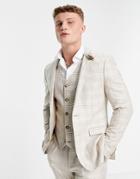 Asos Design Summer Wedding Range Super Skinny Suit Jacket In Camel With Stripe-neutral