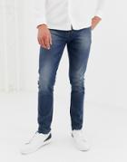 Asos Design 12.5oz Skinny Jeans In Smokey Blue With Raw Hem - Blue