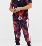 Asos Design Plus Two-piece Skinny Velour Joggers In Floral Print With Side Stripe - Multi