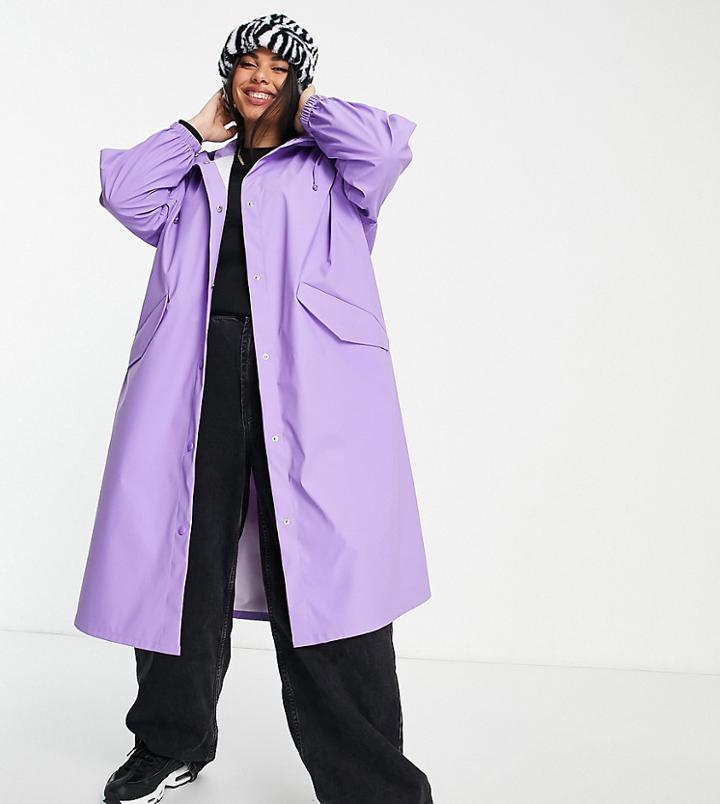 Asos Design Curve Rubberized Rain Parka In Purple-pink
