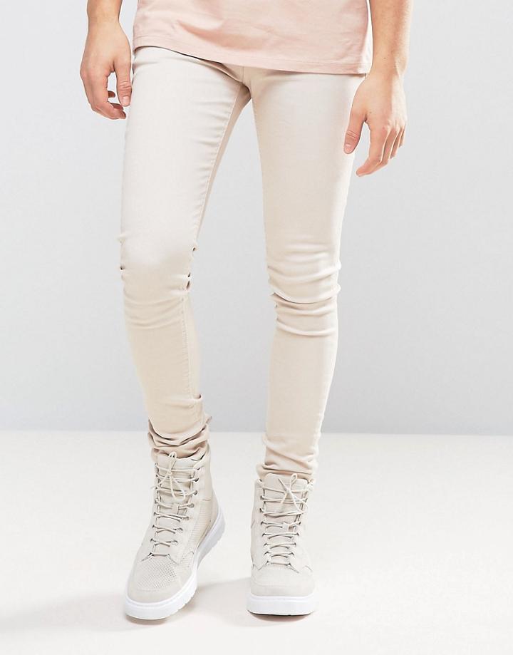 Criminal Damage Skinny Jeans - Beige
