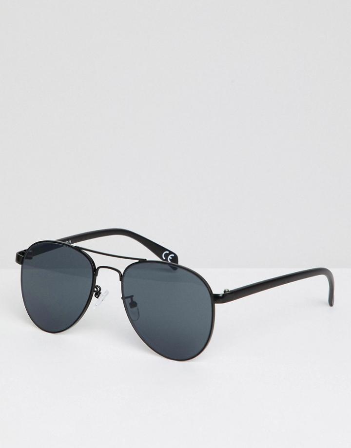 Asos Design Aviator Sunglasses In Black Metal With Smoke Lens - Black
