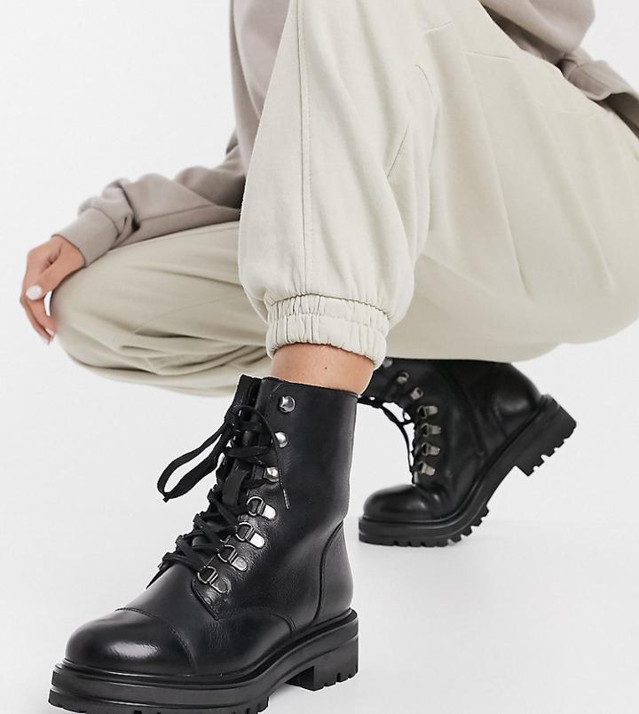 Rule London Wide Fit Leather Chunky Hiker Boots In Black