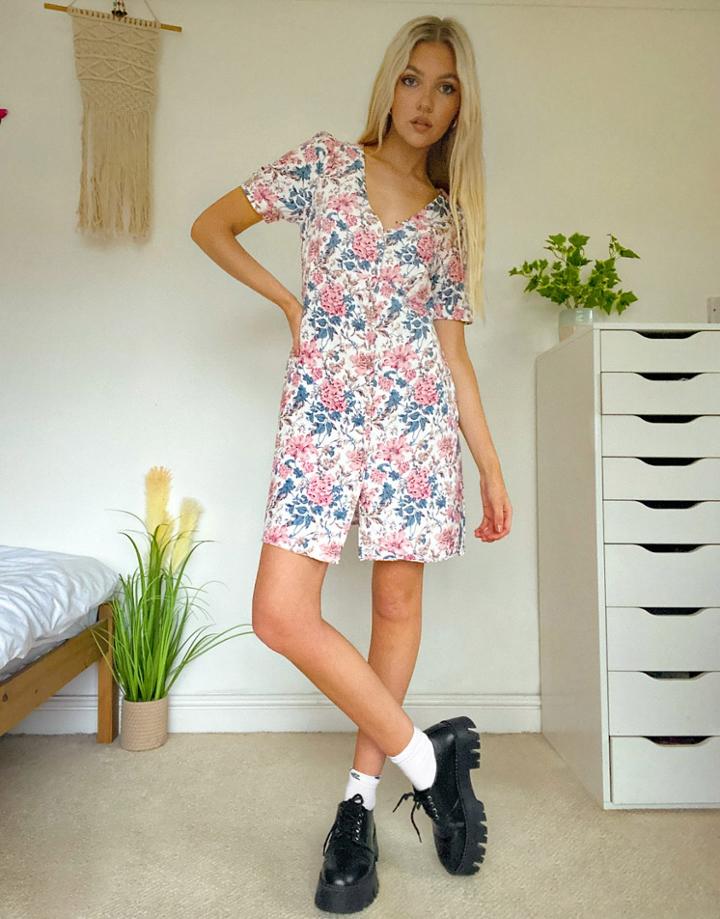 Oasis Button Up Dress In Floral Print-multi