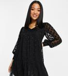 Violet Romance Petite Mini Mesh Smock Dress In Polka Dot With Tie Back Detail-black