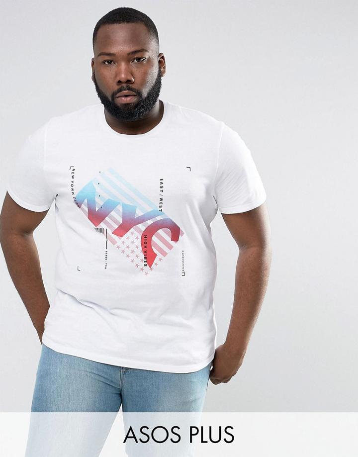 Asos Plus T-shirt With Nyc Print - White