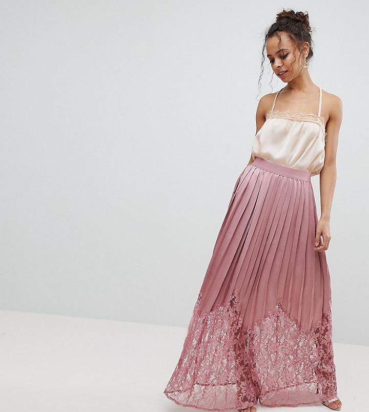 Little Mistress Petite Lace Pleated Maxi Skirt - Pink