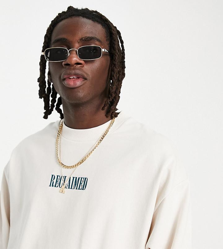 Reclaimed Vintage Inspired Sweatshirt In Ecru With Blue Logo Embroidery-white