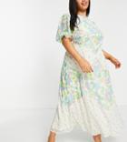 Asos Design Curve Lace Insert Cutout Tea Maxi Dress In Mixed Print-multi