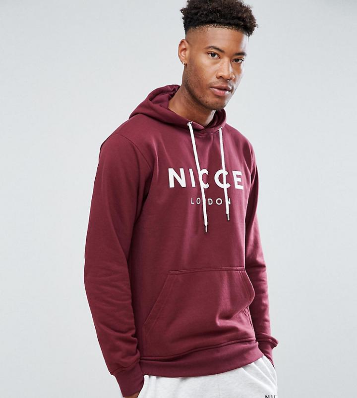 Nicce London Tall Hoodie In Red With Large Logo - Red
