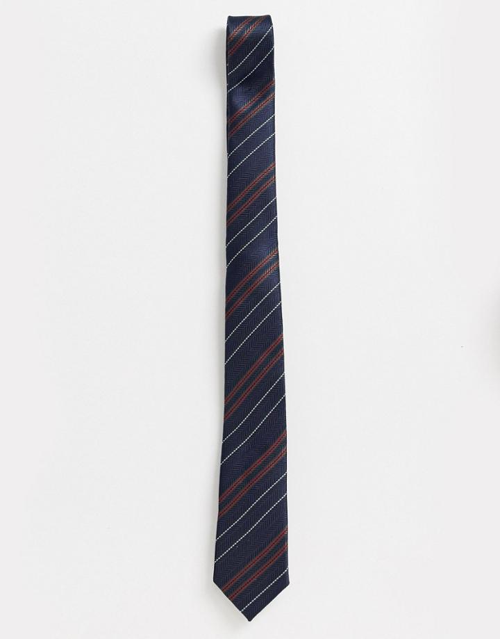 Asos Design Slim Tie Striped Tie In Navy