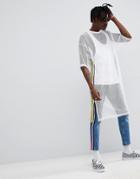 Asos Design Oversized Extreme Longline T-shirt In Loose Mesh With Taping In White - White