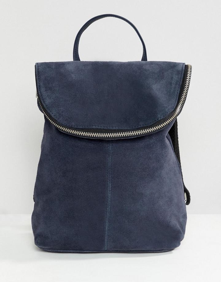 Asos Design Suede Mini Foldover Backpack - Navy
