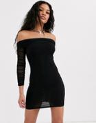 Club L London Off Shoulder Ruched Mini Dress In Black