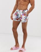 River Island Swim Shorts In Bright Floral Print-white
