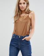 Vila Cami Top With Lace Panel - Brown