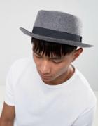 Asos Narrow Brim Shaker Hat In Charcoal Marl - Gray