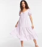 Urban Threads Petite Tiered Hem Midi Dress In Lilac Stripe-purple