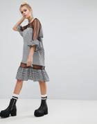 The Ragged Priest Oversized Mesh Dress With Gingham Trims - Black