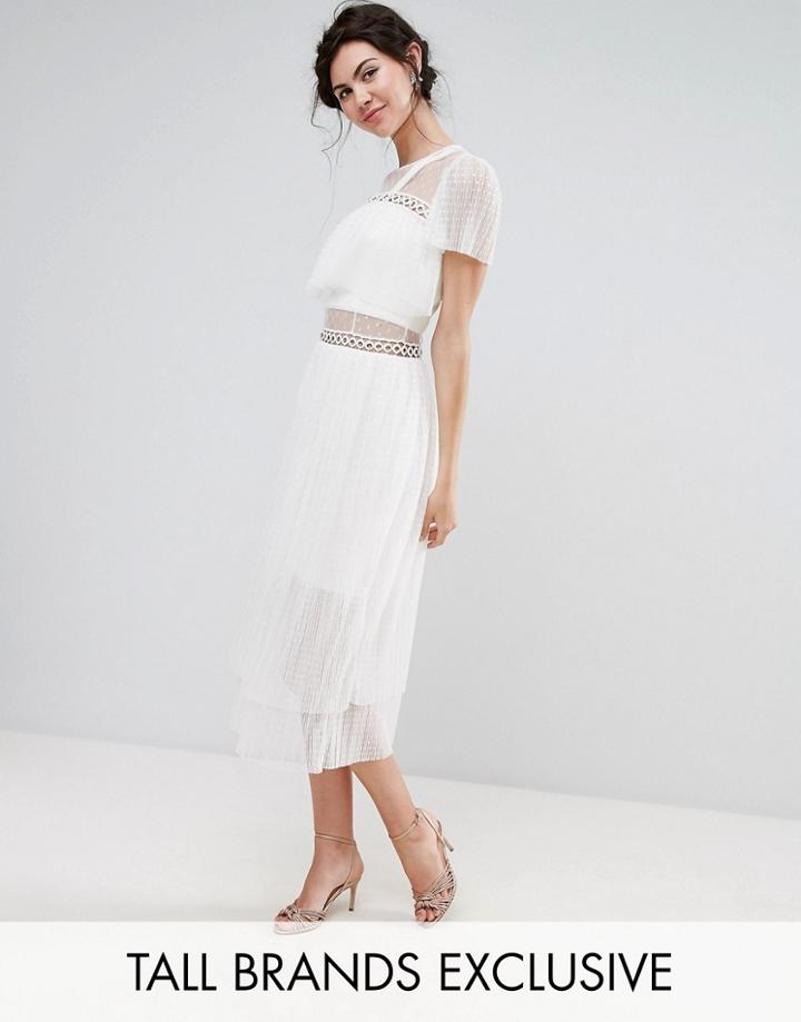True Decadence Tall Tulle Ruffle Midi Dress With Metal Ring Detail - White