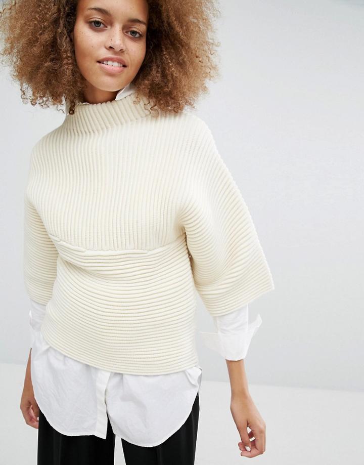 J.o.a Chunky Boxy Knitted Top - Cream