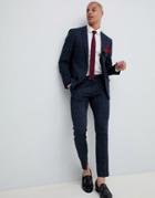 River Island Wedding Suit Jacket In Navy Check - Navy