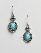 Asos Faux Turquoise Stone Engraved Drop Earrings - Silver