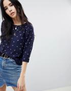 Sugarhill Boutique Miranda Dotty Hearts Cross Back Top - Navy