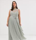 Little Mistress Plus Lace Embroidered Top Maxi Dress In Gray