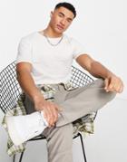 Selected Homme Organic Cotton Blend Slim Fit T-shirt With Raw Edge In Ecru-neutral