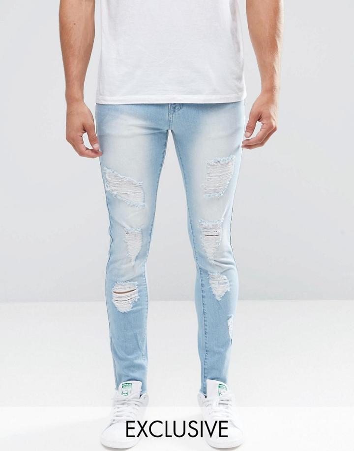 Always Rare Stonewash Ripped Super Skinny Jeans With Raw Hem - Blue