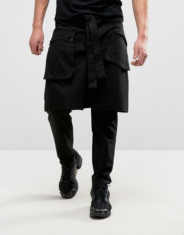 Asos Skinny Pants With Wrap Button Up Skirt In Black - Black