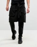 Asos Skinny Pants With Wrap Button Up Skirt In Black - Black