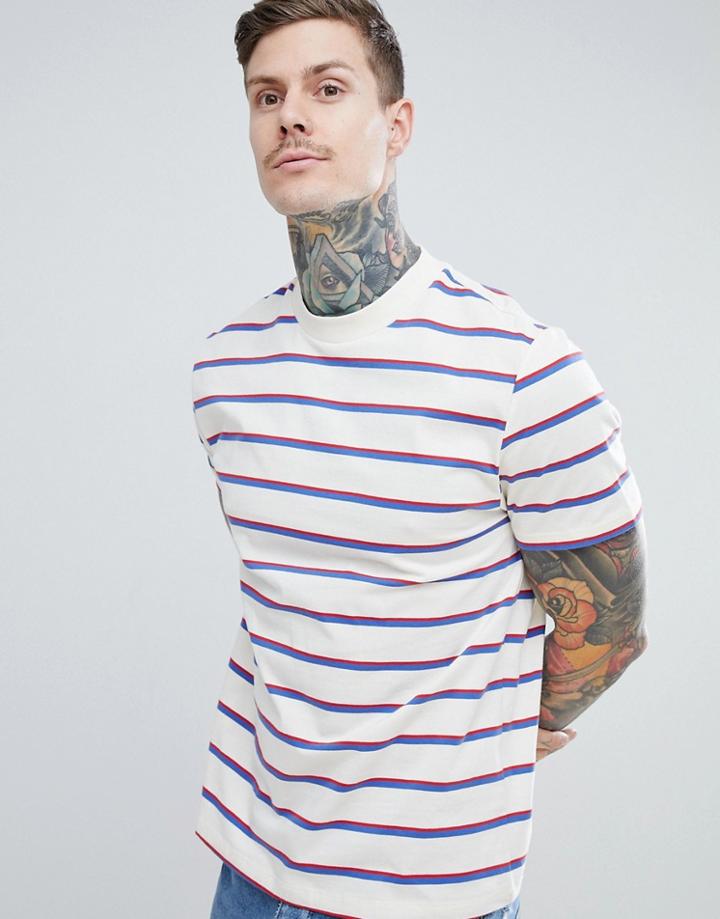 Asos Design Retro Striped Relaxed T-shirt - White