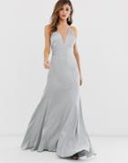 Asos Edition Satin Paneled Cami Maxi Dress-blues