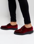 Asos Lace Up Creeper Shoes In Burgundy Velvet - Red
