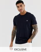 Fred Perry Pique Logo Crew Neck T-shirt In Navy Exclusive At Asos
