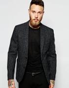 Asos Shawl Collar Slim Fit Blazer In Harris Tweed - Navy