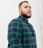 Asos Design Plus Stretch Slim Fit Check Shirt In Navy & Green