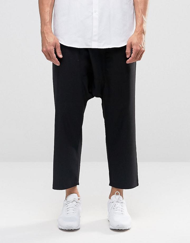Asos Extreme Drop Crotch Smart Trousers With Tie Waist - Navy