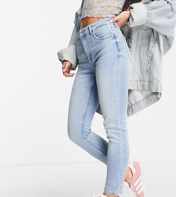 Bershka Petite High Waist Skinny Jean In Vintage Blue-blues