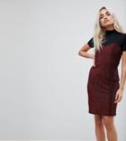 Noisy May Petite High Neck Mesh Top Glitter Bodycon Dress - Red