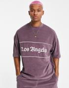 Asos Design Relaxed T-shirt In Gray Towelling With Los Angeles City Embroidery - Part Of A Set