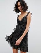Allsaints Metallic Ruffle Mini Dress - Black
