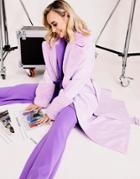 Asos Luxe Vinyl Trench Coat With Faux Fur Trim In Lilac-purple